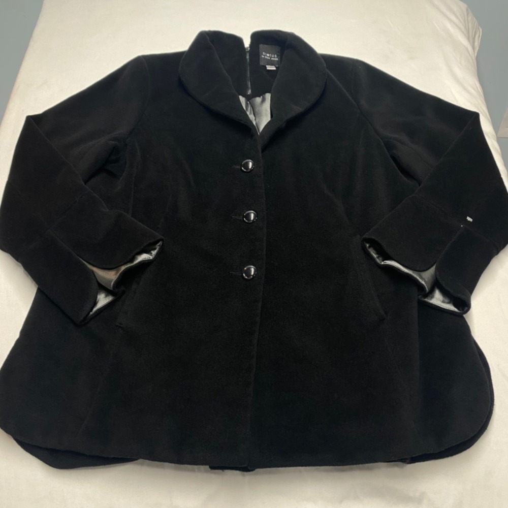 Status by Star Jones Black Fleece Jacket Size Large Button Up Swing Coat L